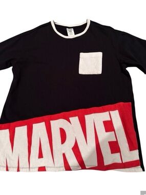 MARVEL Embodied Logo Short Sleeve T-Shirt Black Red White Colourblock Mens Large